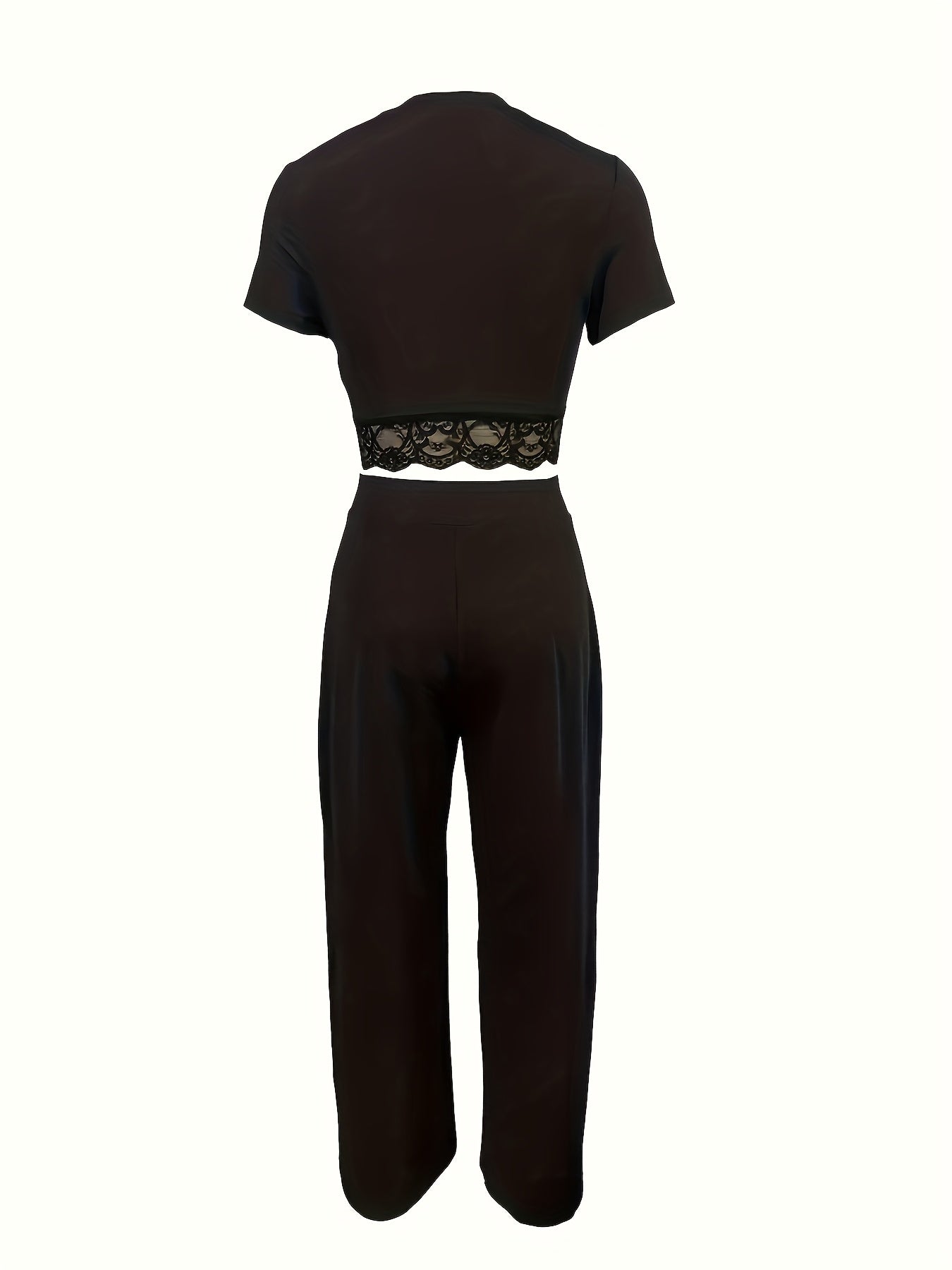 Bohemian Style Women'S Summer Two-Piece Set: Solid Color Short-Sleeve Round Neck T-Shirt And High-Waisted Wide-Leg Pants.